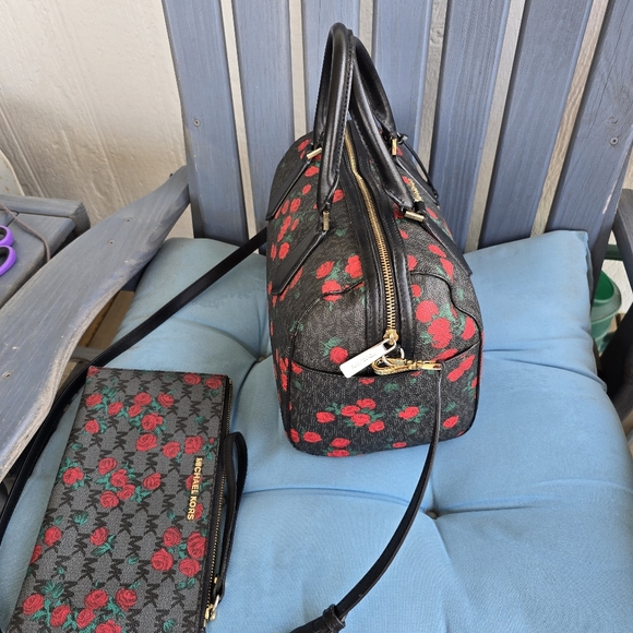 Michael Kors Black and Red Floral Satchel - Picture 10 of 15